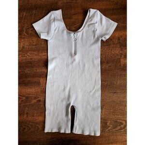 Womens L Ect Light Blue Ribbed Bodysuit Shorts